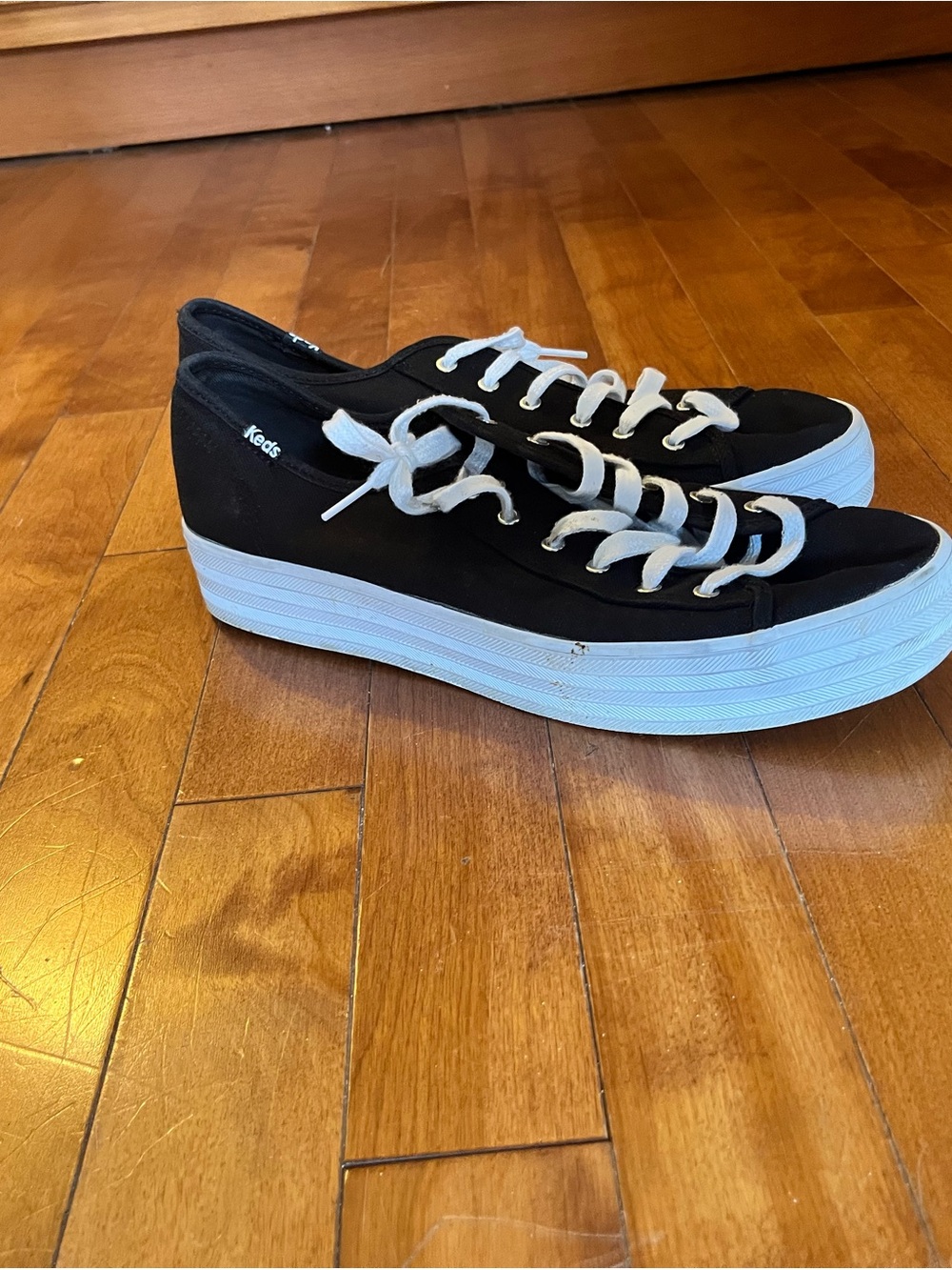Keds Black Canvas Platform Sneakers with White Sole